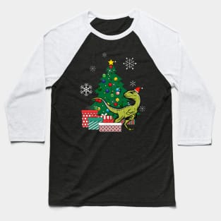 Velociraptor Around The Christmas Tree Baseball T-Shirt